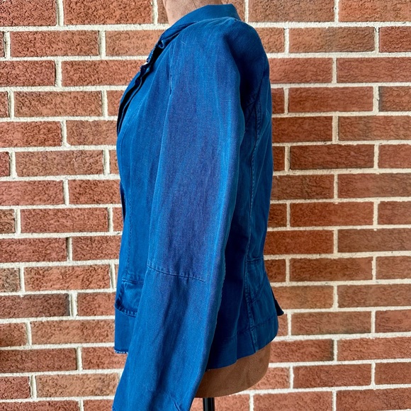 HIGH Women's Blue Cotton Linen Notch Lapel Blazer Jacket, Size US 8 - Picture 7 of 15